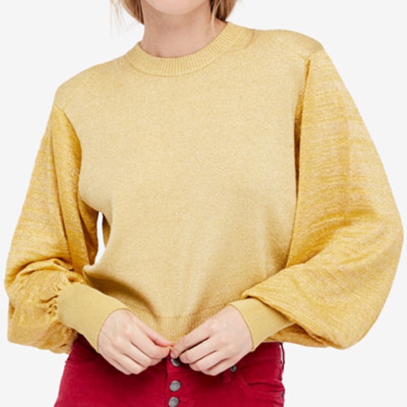 Free People Sweaters - "Free People" Balloon-Sleeve Gold Sweater